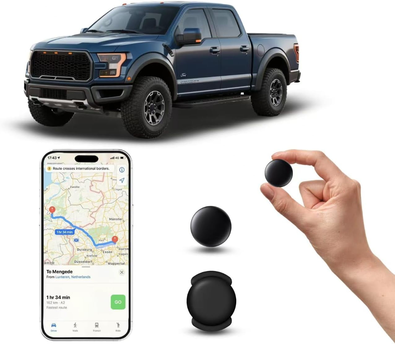 Mini GPS Tracker for Vehicles Hidden Real-Time Locator for Cars, Magnetic Car Tracking Device, Kids, Pets, Seniors | No Monthly Fee | Works with Find My (iOS) | Waterproof | No SIM Required