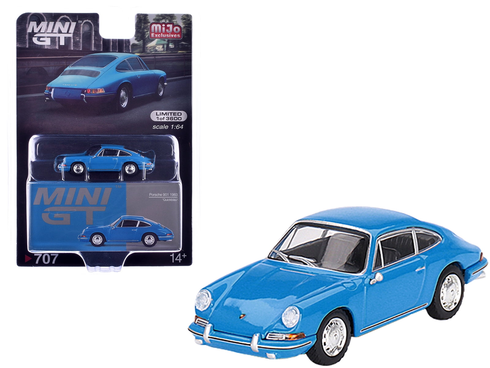 Mini GT, 1/64 Diecast Model Car, 1963 Porsche 901 Blue Quickblau