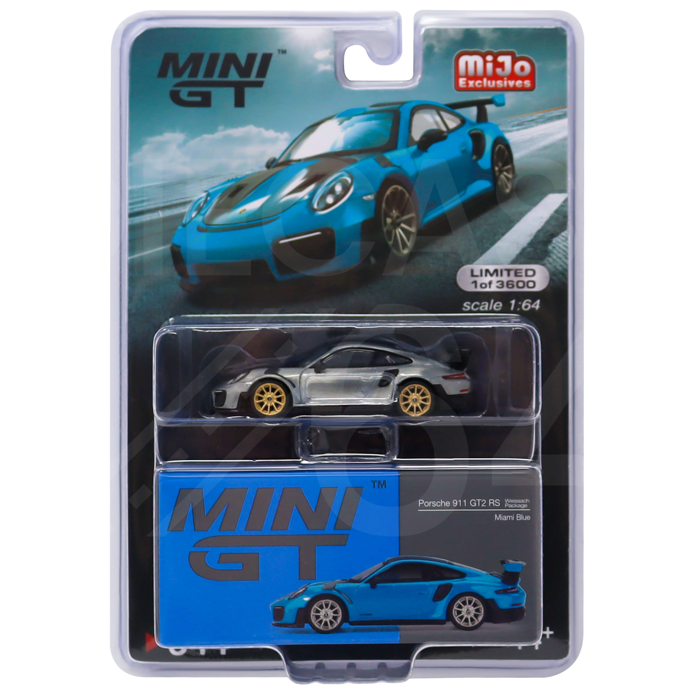 MINI GT Porsche 911 GT2 RS マイアミブルー 2個セット Mini GT MiJo Exclusive Porsche 911 GT2 RS Miami Blue - Chase