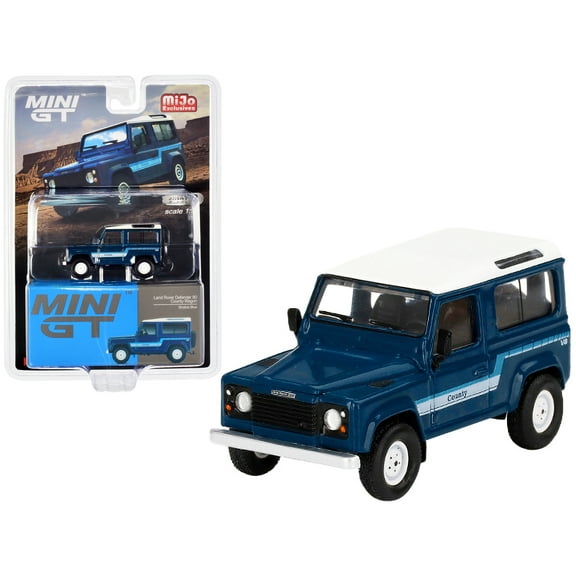 Mini GT MiJo Exclusive Stratos Blue Land Rover Defender 90 County Wagon