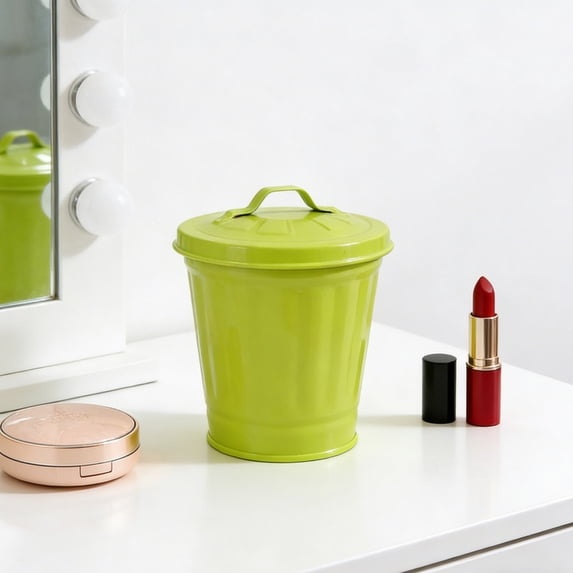 Mini Galvanized Can with Lid,Small Metal Buckets with Lids, Wastebasket Can, Metal Rubbish Bin, Tabletop Can, Flower Pot Pen Holde , Waste Receptacles and Liners, Decorations Happy 2026!