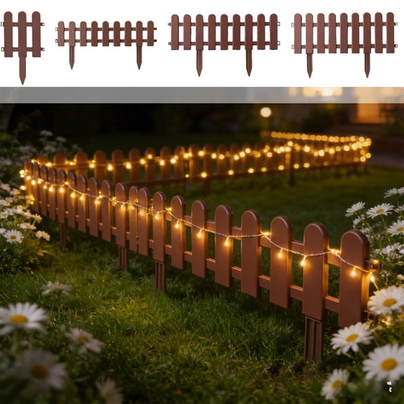 Mini Garden Fence Panels - Small Portable Decorative Yard Fencing, Weather-Resistant Fence Panels for Flower Bed Borders, Home Lawn Edging & Outdoor Landscape Decor Accent, 5*20in, Coffee