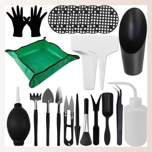 Mini Garden Hand Transplanting Succulent Tools Set, Thickened Repotting Mat & Plant Tag, Miniature Planting Indoor Fairy Care, Potting, Cactus, Houseplant Bonsai Tool Kit