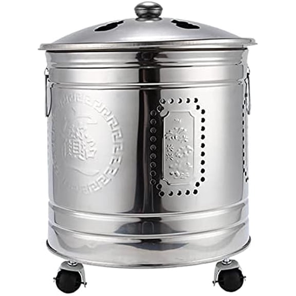 Mini Garden Incinerator, Small Stainless Steel Burner with WheelsFire Hook, for Wood, Leaves, Paper, Multiple Sizes, Silver, 30*33.5cm$$Garden &