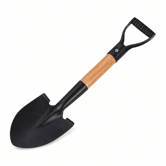 Mini Garden Shovel, 14.17 in, Steel Blade with Wood Shaft and D-Grip for Planting, Black