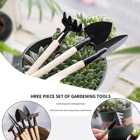 Mini Garden Tool Set for Succulents and Houseplants,3-Piece Small Gardening Tools with Wooden Handles includes Hand Shovel,Spade,and Rake for Indoor Potting-1Pack