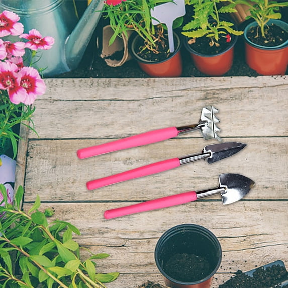 Mini Garden Tools Set 3 Piece – Small Hand Shovel and Rake with Wood Handle for Indoor Plants, Succulents, Pots and Small Garden Transplanting