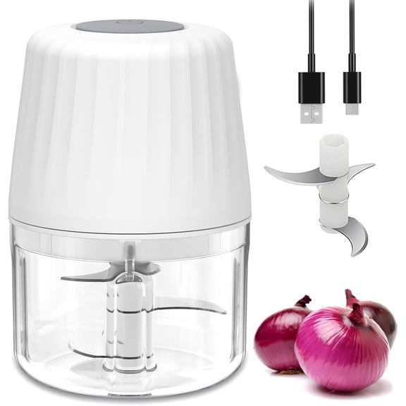 Mini Garlic Chopper, 250ml Small Food Processor Cordless 1 Cup, Battery USB-C Rechargeable Electric Food Chopper Wireless, Portable Garlic Grinder Masher,Veggie Meat Blender Mincer Mixer,White
