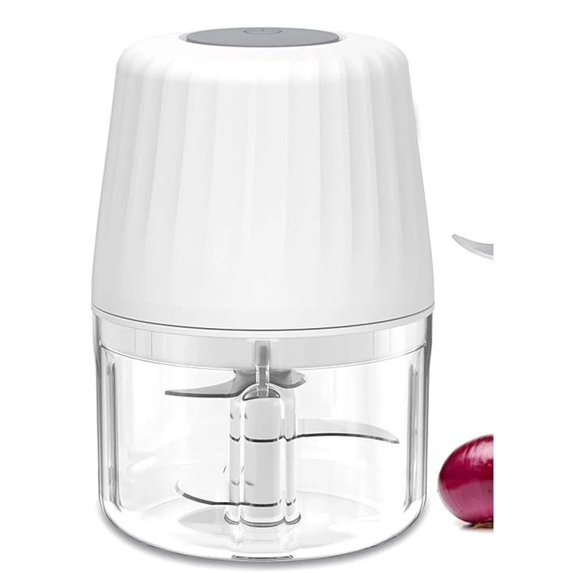 Mini Garlic Chopper, 250ml Small Food Processor Cordless Battery Rechargeable Electric Food Chopper Wireless, Portable Garlic Grinder Masher,Veggie Meat Blender Mincer Kitchen Mixer,White