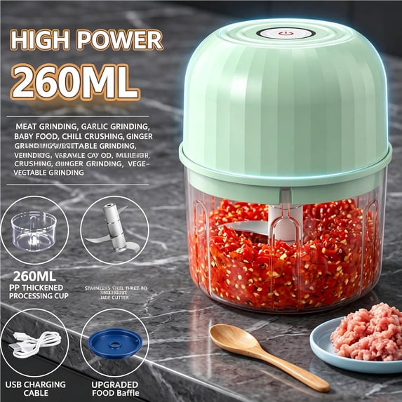 Mini Garlic Chopper Stainless Steel Blades USB Rechargeable Portable Food Mincer Wireless Mini Food Processor for Garlic, Spices & Baby Food