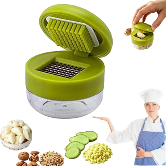 Mini Garlic Chopper with Container, Stainless Steel Blades Mincer Press for Garlic Ginger Onion, Handheld Kitchen Tool