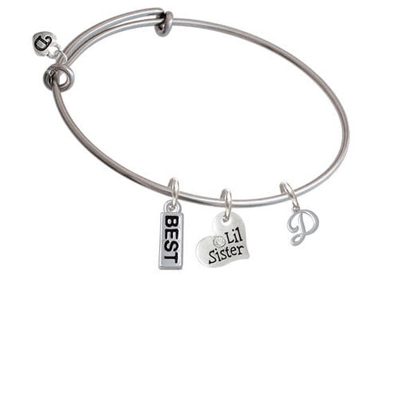 Mini Gelato Script Initial - D - Lil Sister Heart Expandable Bangle Bracelet