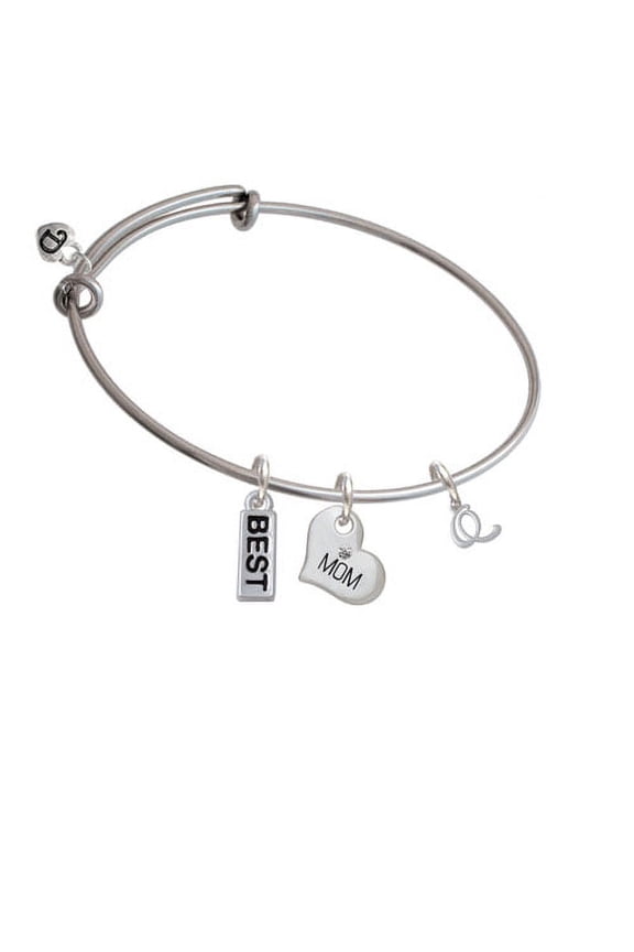Mini Gelato Script Initial - Q - Mom Heart Expandable Bangle Bracelet