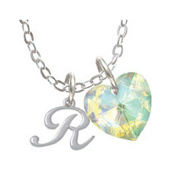 Mini Gelato Script Initial - R - - Clear AB Crystal Heart Sophia Necklace, 18"+1"