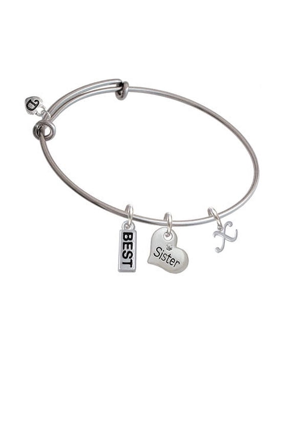 Mini Gelato Script Initial - X - Sister Heart Expandable Bangle Bracelet