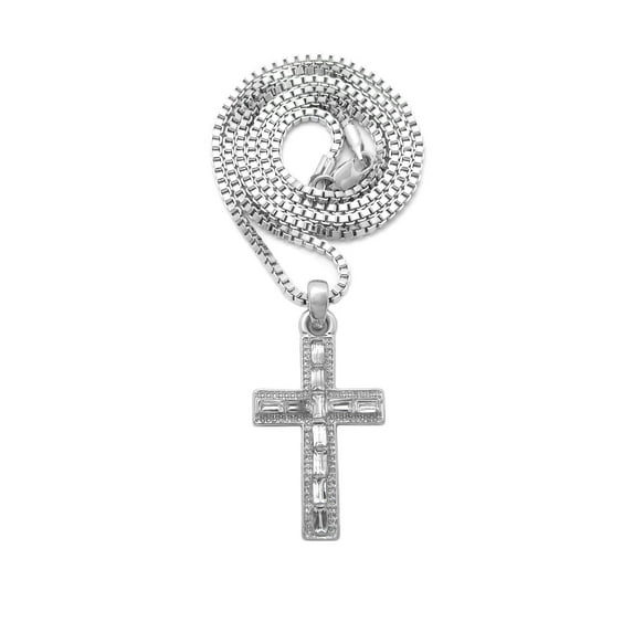Mini Gemstone Cross Pendant Pendant with 3mm Box Chain Necklace, Silver-Tone, 30"