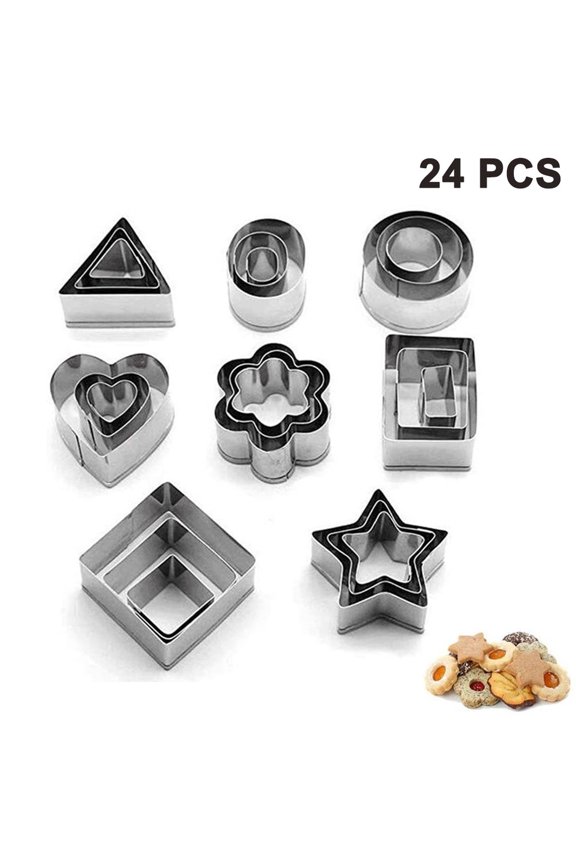 Mini Geometric Shaped Cookie Biscuit Cutter Set 24 Heart Triangle Round Tiny Circle Baking Stainless Steel Molds