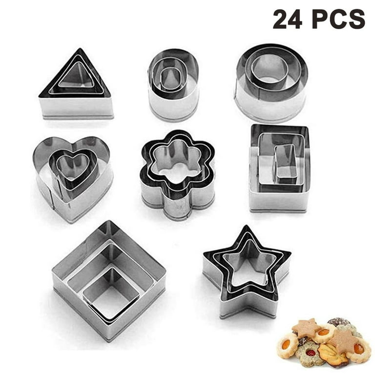 24 Pcs Mini Geometric Shaped Cookie Biscuit Cutter Rectangle Square Heart  Triangle Round Tiny Circle Baking Stainless Steel Metal Molds,style 1 