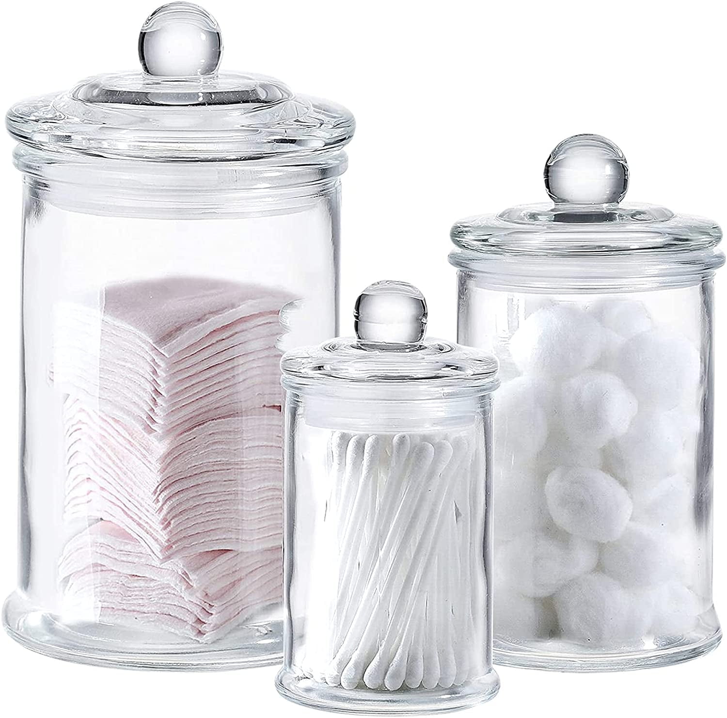 Clear Glass Apothecary Jar Set with Lids, 3-Piece