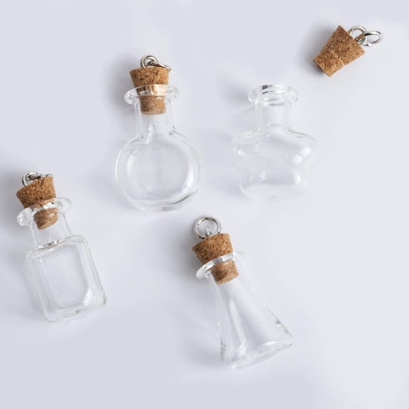 Mini Glass Bottle Charms Set of 4 Clear Potion Bottles with Corks for DIY Jewelry Crafts