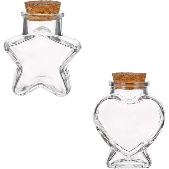 Mini Glass Bottles with Cork Stoppers, 2 Pcs Heart-Shaped Decorative Jars Star Shaped Small Decorative Glass Bottles with Cork Lid for DIY Art Crafts Decoration Party Supplies Favor Bottle