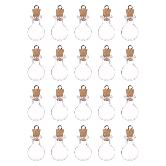 Mini Glass Bottles with Cork Flat Bottom Ball Shape Wishing Bottle with Ring, 20 Pieces