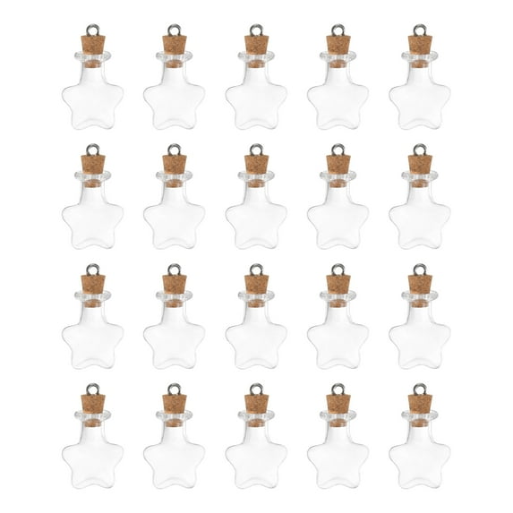 Mini Glass Bottles with Cork Pentacle Shape Wishing Bottle, 20 Pieces