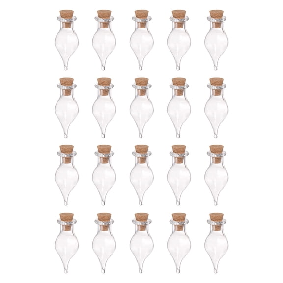 Mini Glass Bottles with Cork Single Point Shape Wishing Bottle, 20 Pieces