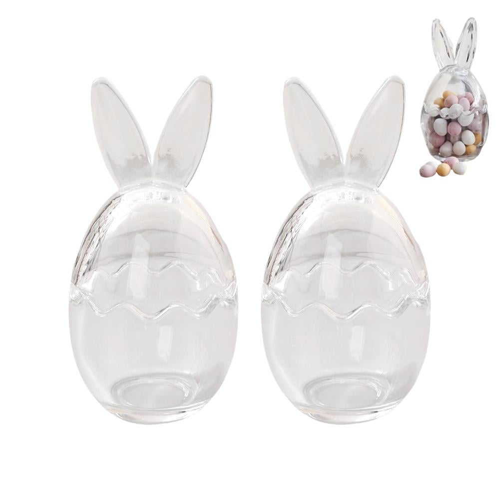 Mini Glass Bunny Ears Egg Jar, Easter Glass Storage Jars with Lids, Glass Egg Cup Clear Container Easter Decorations, Easter Glass Storage for Chocolate Candy Sweets Gift Mini Eggs Table Decoration