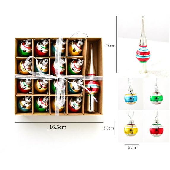 Mini Glass Christmas Ornaments Set, 6 Pieces, Traditional Holiday Decorations with Santa, Snowman, Gingerbread Man, Trees, Creative Glass Painted Small Pendant (Colored Ball)