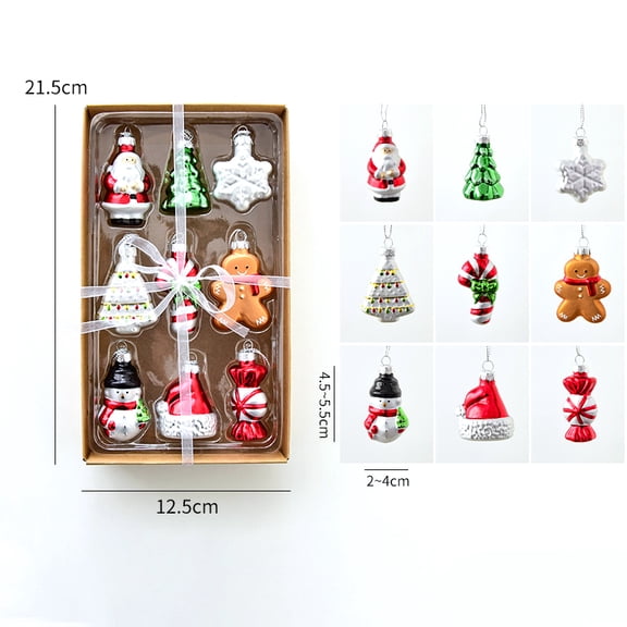 Mini Glass Christmas Ornaments Set, 6 Pieces, Traditional Holiday Decorations with Santa, Snowman, Gingerbread Man, Trees, Creative Glass Painted Small Pendant (Colored Ball)