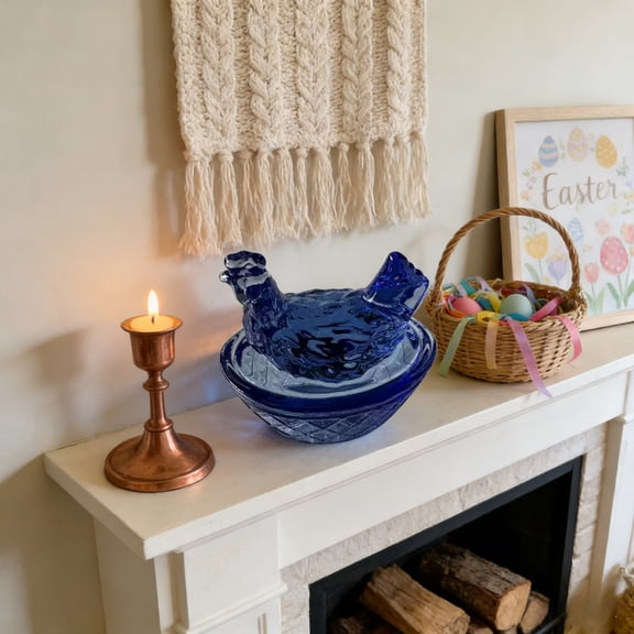 Mini Glass Egg Nest Chicken Shaped Ornament Clear Colored Glass Figurine Creative Craft Decor for Easter Spring Gift Home Living Room Office Desk Shelf Tabletop Vase Filler Party Favor