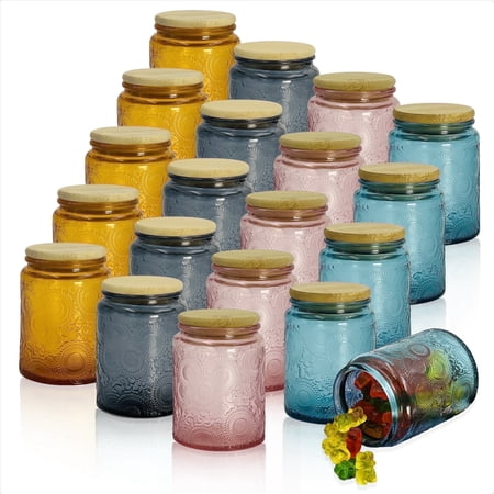 LINGSHINE Decorative Glass Jars with Bamboo Lids, 8oz 20 Pack Multi-Color Storage Canister