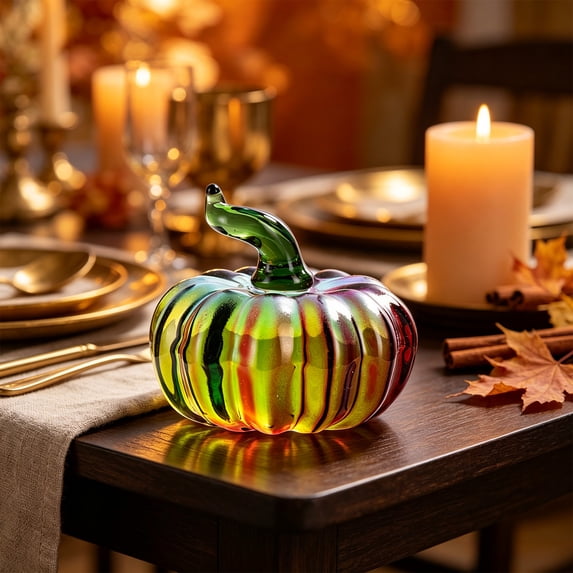 Mini Glass Pumpkin Figurines Collectibles for Thanksgiving, Hand Blown Glass Crystal Pumpkin Paperweight, Fall Harvest Pumpkins Decoration for Home