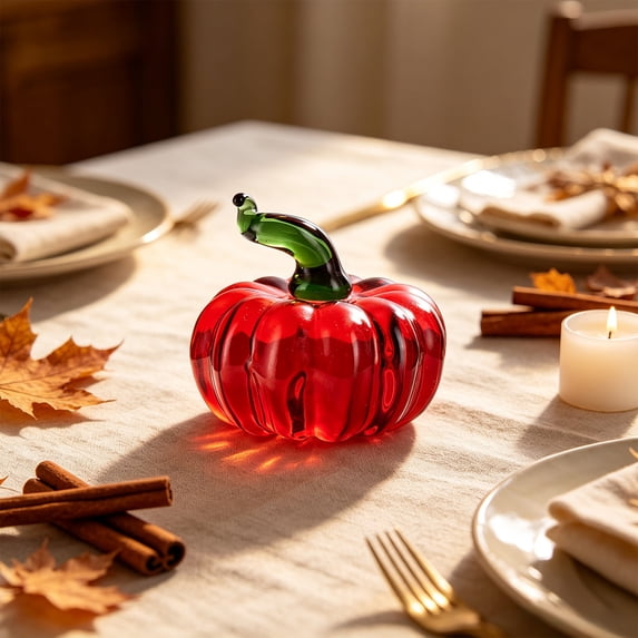 Mini Glass Pumpkin Figurines Collectibles for Thanksgiving, Hand Blown Glass Crystal Pumpkin Paperweight, Fall Harvest Pumpkins Decoration for Home