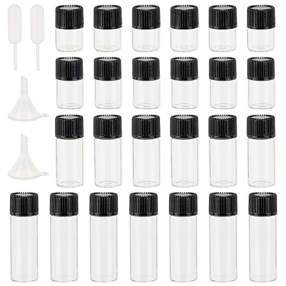 Mini Glass Spray Bottles with Plastic Funnel Hopper Disposable Plastic Dropper Black Glass Spray Bottles: 40pcs