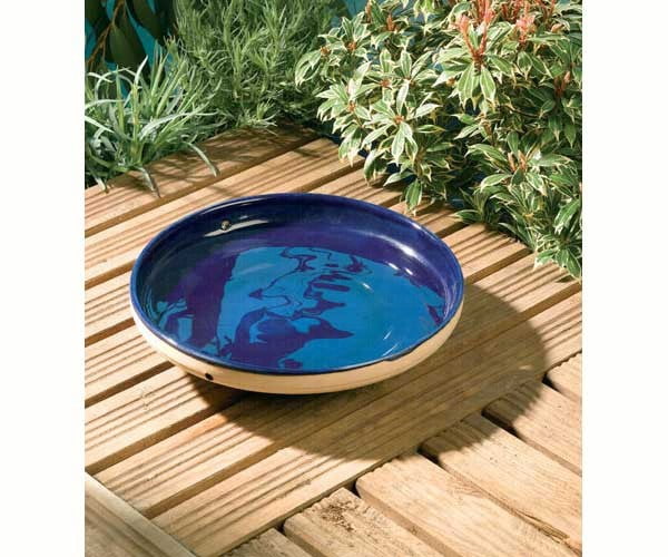 Mini Glazed Bird Bath Blue