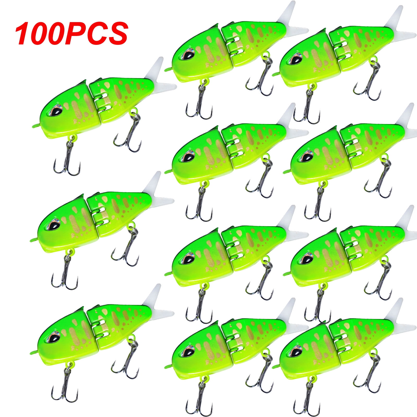 100pcs Mini Glide Bait Green Raptor Fishing Lure, Mini Swimbait, Glide Baits for Bass Amazing Fishing Gear Gifts for Family