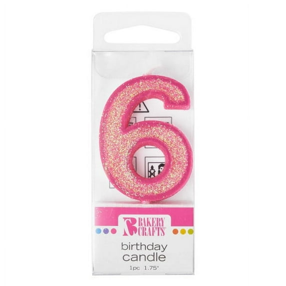 Mini Glitter Numeral Candle 1.75" Pink - 6