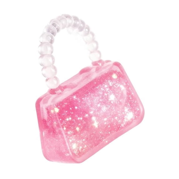 Mini Glitter Squishy Handbag Toy with Beaded Handle, 1-Piece Pink Sparkle Design, for Girls, Relaxation Squeeze Toy