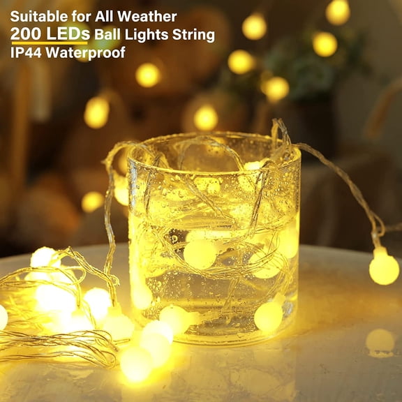Mini Globe String Lights, 66 Ft. 200 LED Fairy String Lights Plug in, 8 Modes with Remote, Decor for Indoor Outdoor Party Wedding Christmas Tree Garden, Warm White