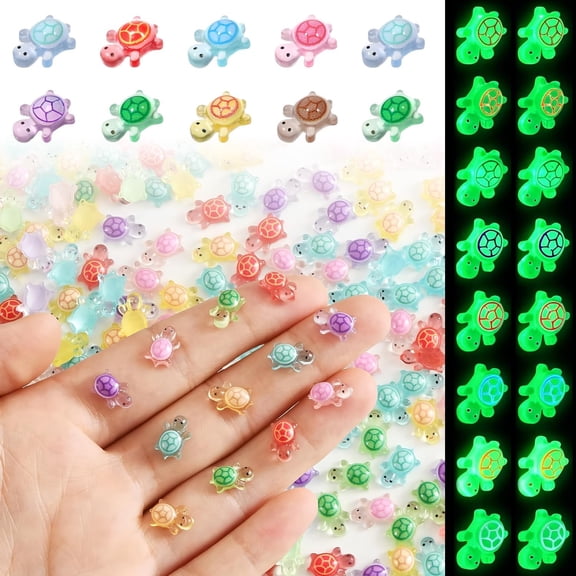 Mini Glow in The Dark Turtles 200/500/1000pcs, Tiny Resin Sea Animal Figures for Fairy Garden Dollhouse Micro Landscape Home Decor Crafts