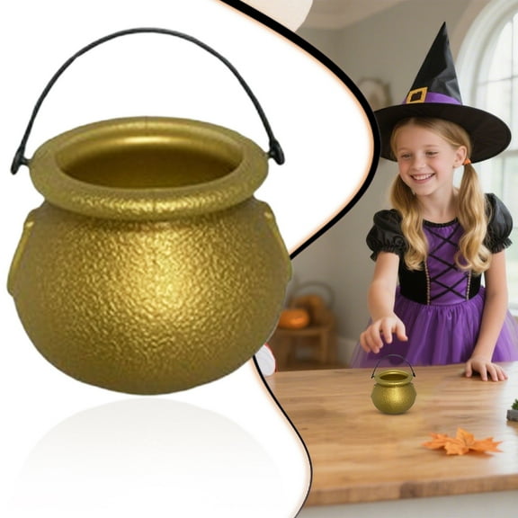 Mini Gold Cauldron with Handle Halloween Mini Witch Cauldron Kettles Multi - purposed Small Plastic Cauldron Halloween Pot Candy holder for Halloween & St.Patrick’s Day Party Favors Decor