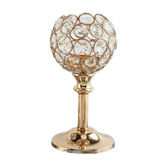 Mini Gold Crystal Tealight Candle Holder Set 6.9-10.8-Inch Heights, European Vintage Candelabra for Dining Table Wedding Centerpiece, 1 Candlestick