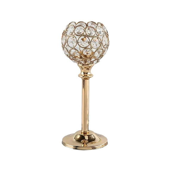Mini Gold Crystal Tealight Candle Holder Set 6.9-10.8-Inch Heights, European Vintage Candelabra for Dining Table Wedding Centerpiece, 1 Candlestick