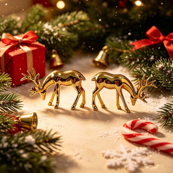 Mini Gold Deer Statues Pair, Small Resin Deer for Entryway Shelf Tabletop, European Imitation Metal Decor, Indoor Outdoor Garden Accent, Antique Gold Finish