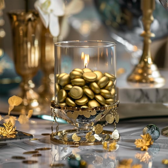 Mini Gold Flat Marbles Glass Gems, Weighted Fillers Pebbles Stones for Flower Vases, Candle Holder, Wedding Party Home Floral Decor Gemstones