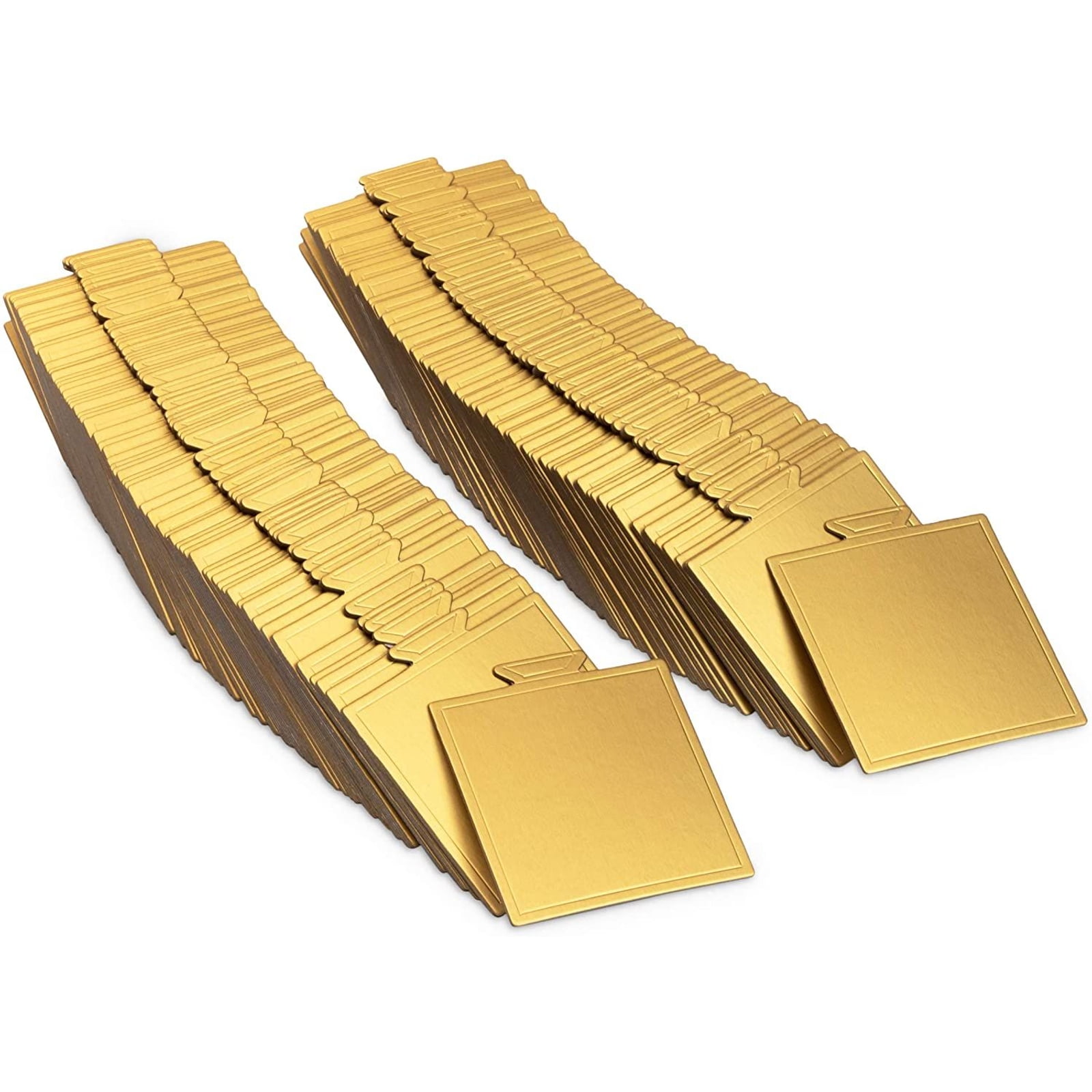 Disposable Mini Gold Foil Cake Boards, Paper Square Dessert Display (3.