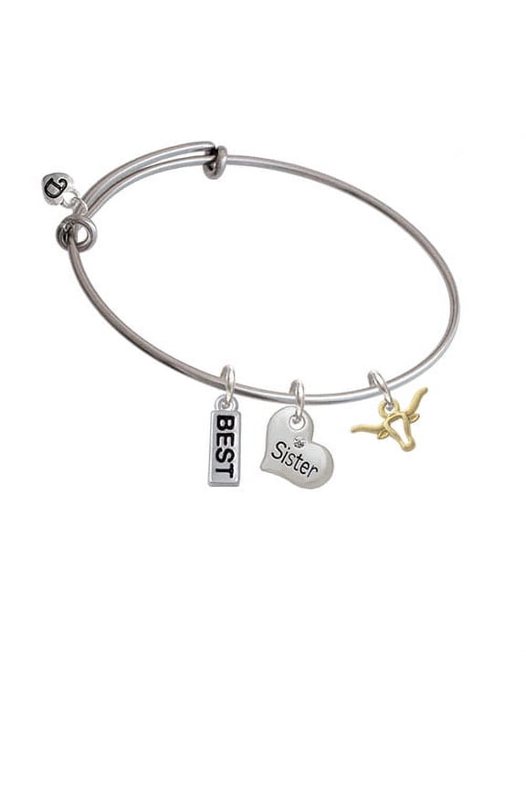 Mini Gold Tone Longhorn Head Outline Sister Heart Expandable Bangle Bracelet