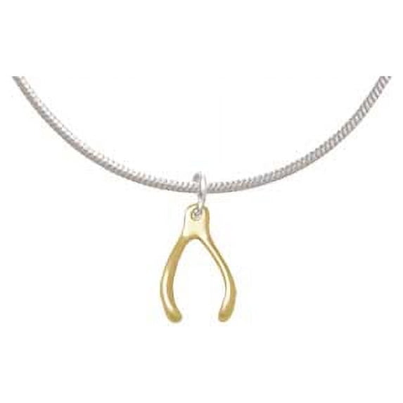Mini Gold Tone Wishbone Charm Necklace, 18"+2" Extender